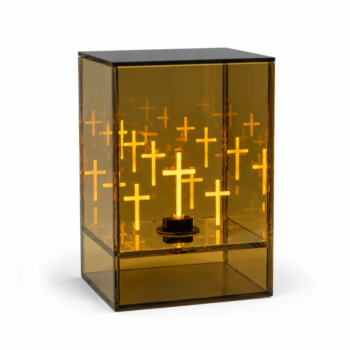LED Lantern Memorial Light with 3D Cross and Mirrored Glass