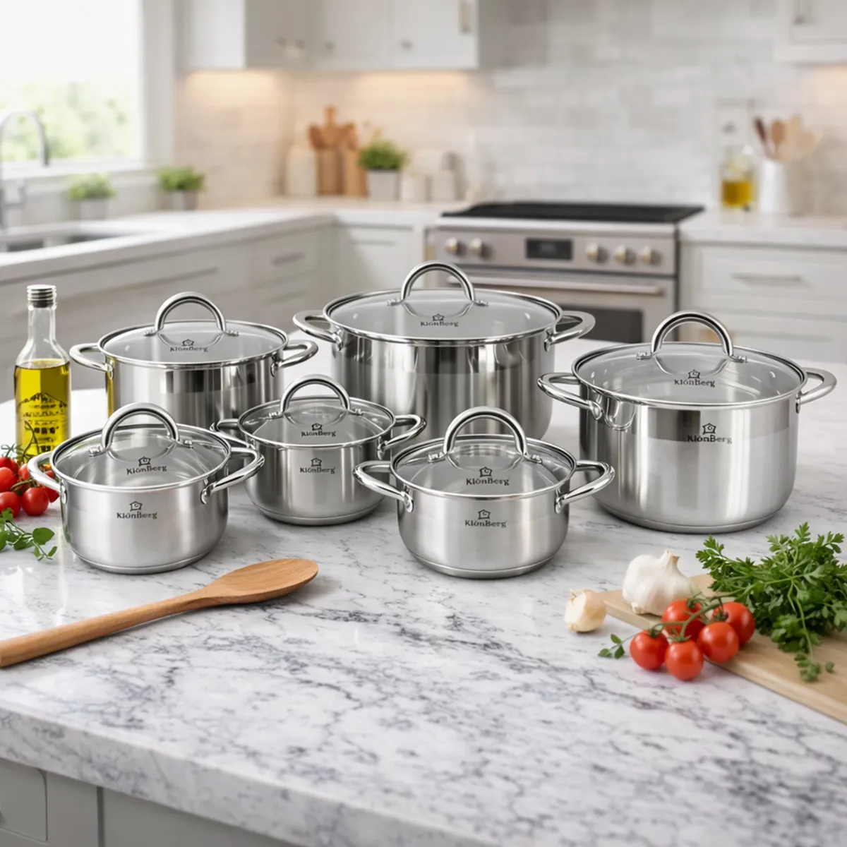 Stainless Steel Cookware Set 12 Pcs 5-Ply Base with Glass Lid KB-2503