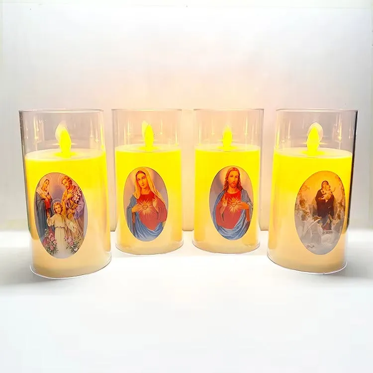Set of 4 Religious LED Candles - Moving Flame | Electronic Votive Light KDM0846