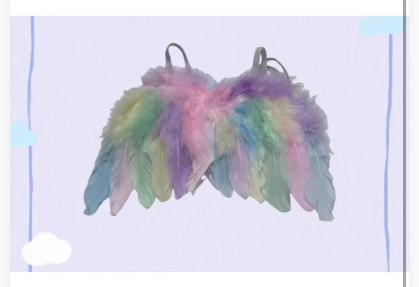 Features soft, layered feathers in a gentle pastel rainbow gradient (shades of pink, purple, light blue, mint green, and yellow) arranged over a sturdy core frame.