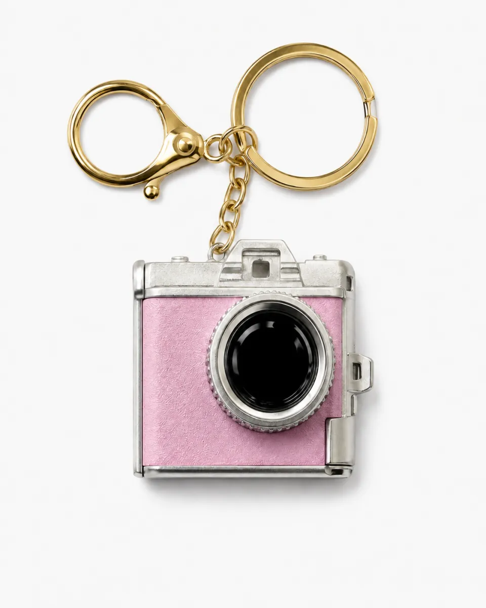 Mini Camera-Shaped Keychain with Metal Ring and Clasp – Pink, 4.5 cm 790032