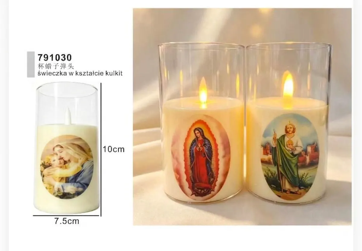 791030 Religious Flameless LED Candle in Clear Glass Cup (10cm)
