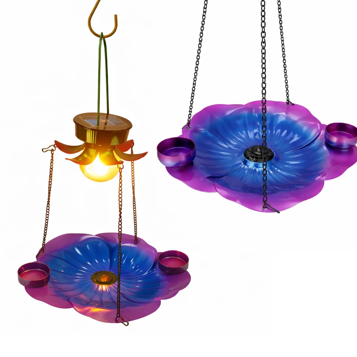 Purple & Blue Flower Hanging Solar Bird Feeder | L091004