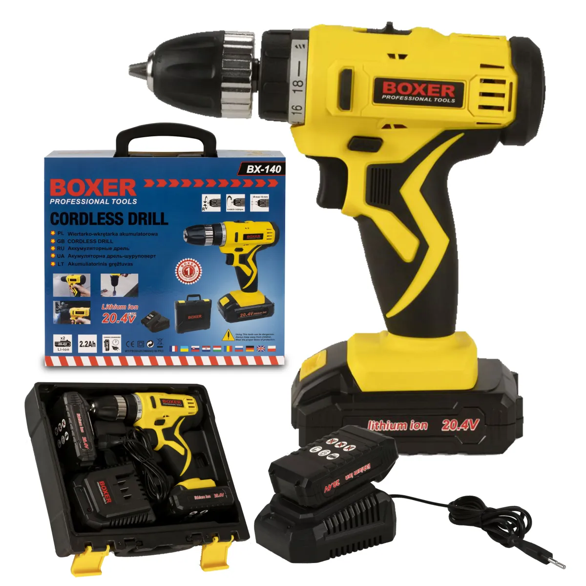 BOXER 20.4V LITHIUM CORDLESS DRILL/SCREWDRIVER SET - 2 BATTERIES - BX140