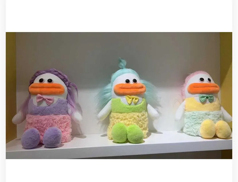 Fashion Duck Plush Toys with Long Synthetic Hair