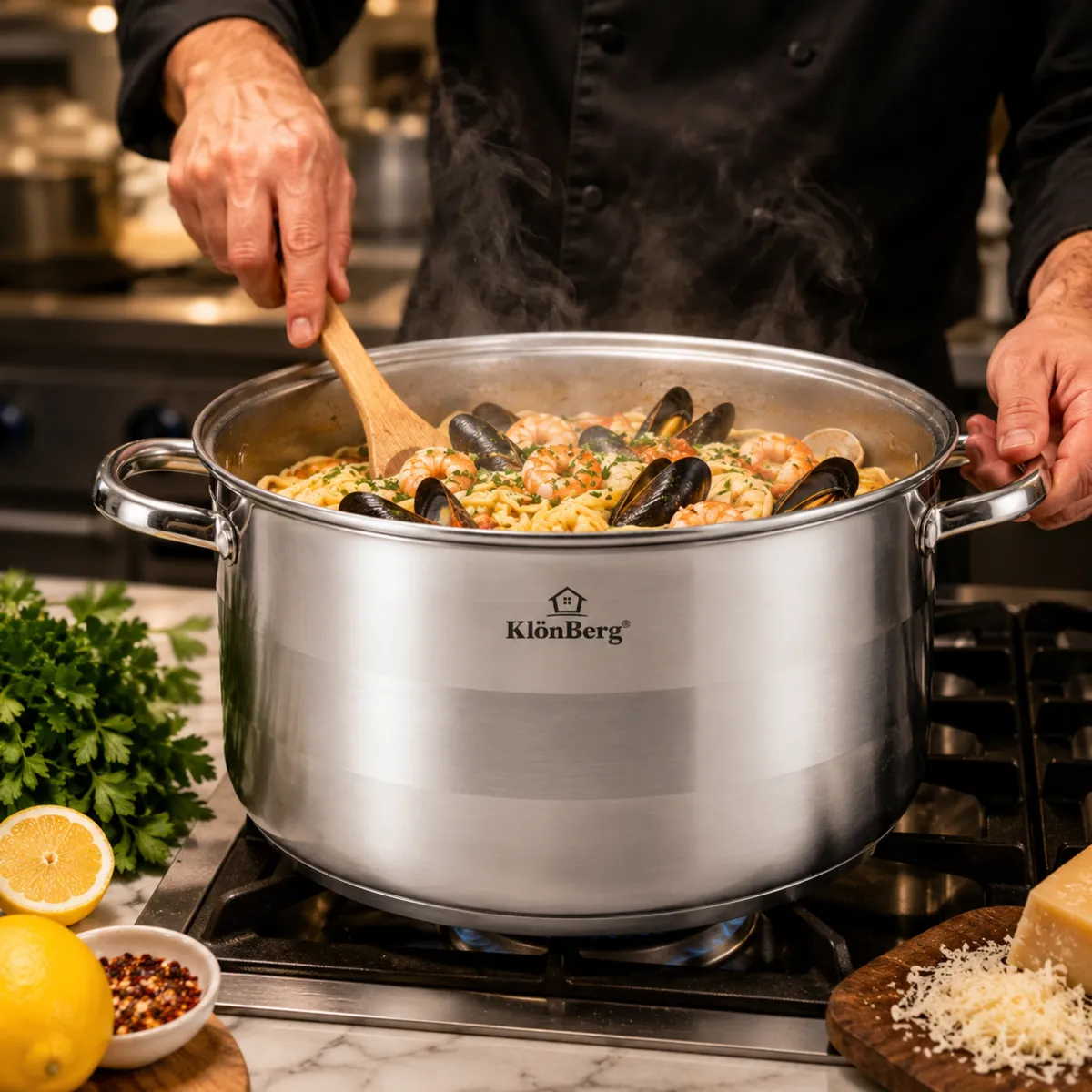 Stainless Steel Stock Pot 12L with Glass Lid & 5-Layer Bottom