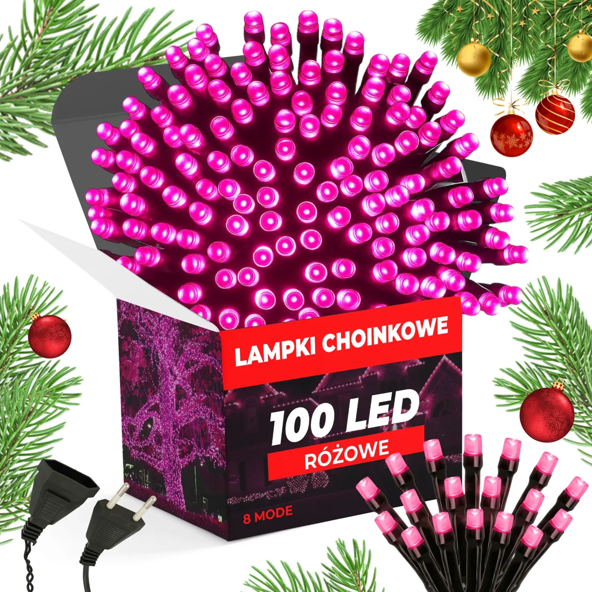 Kalėdinės lempos 100 LED 7,5M rožinė 8 režimai L090909