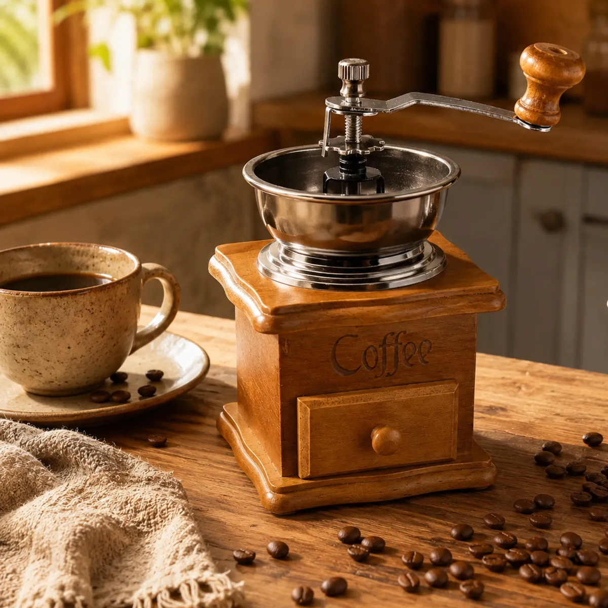Kahvimylly vintage puu ruostumaton OSR-226