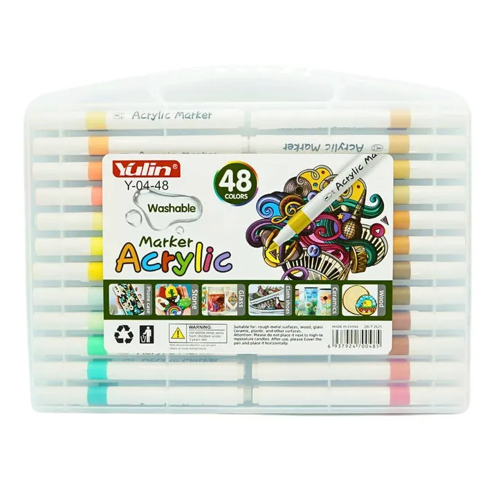 Yulin 48 Washable Acrylic Markers Set for DIY and Art KDM1003