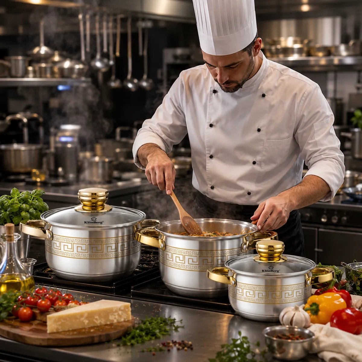 Stainless Steel 6-Piece Stock Pot Set with Glass Lids for Induction Hobs