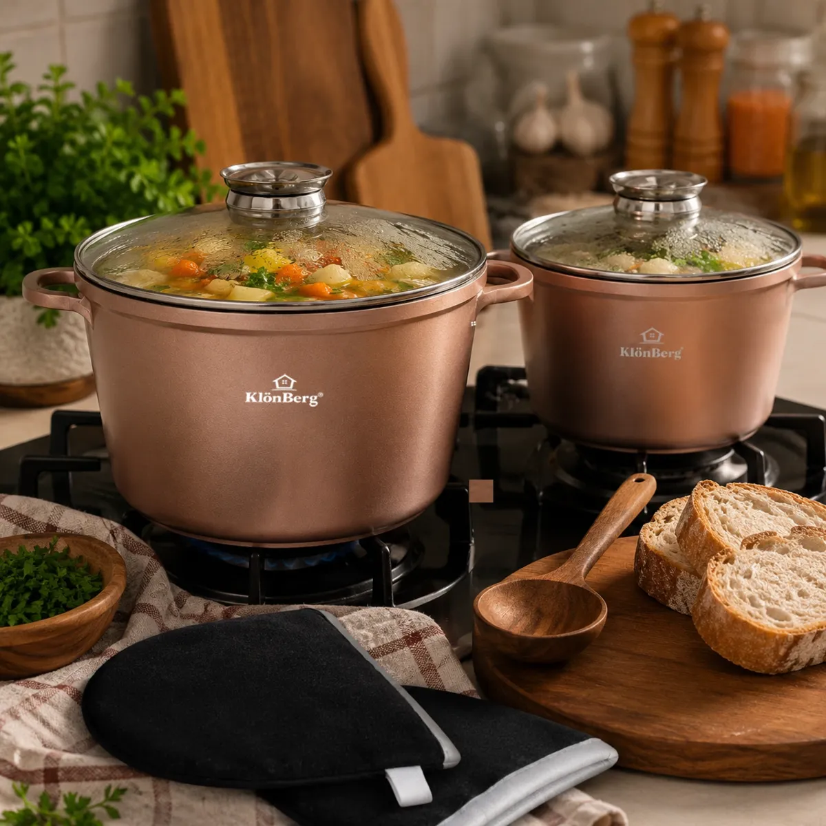 Cast Aluminum Nonstick Cookware Set 4PCS with Tempered Glass Lids