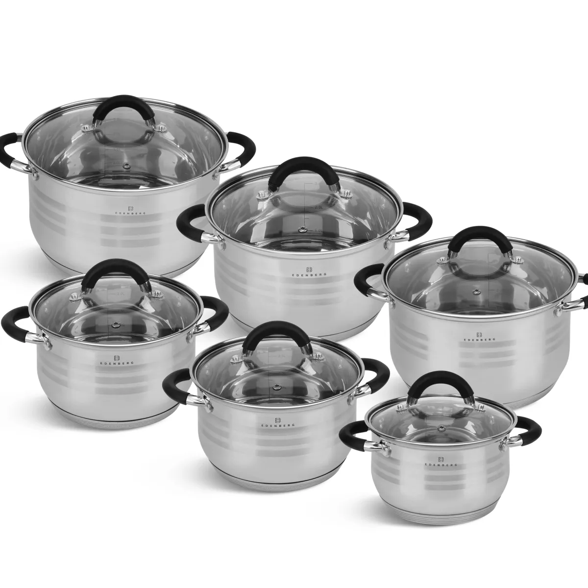 Edenberg  12-Piece Stainless Steel Cookware Set with Glass Lids | EB-2414
