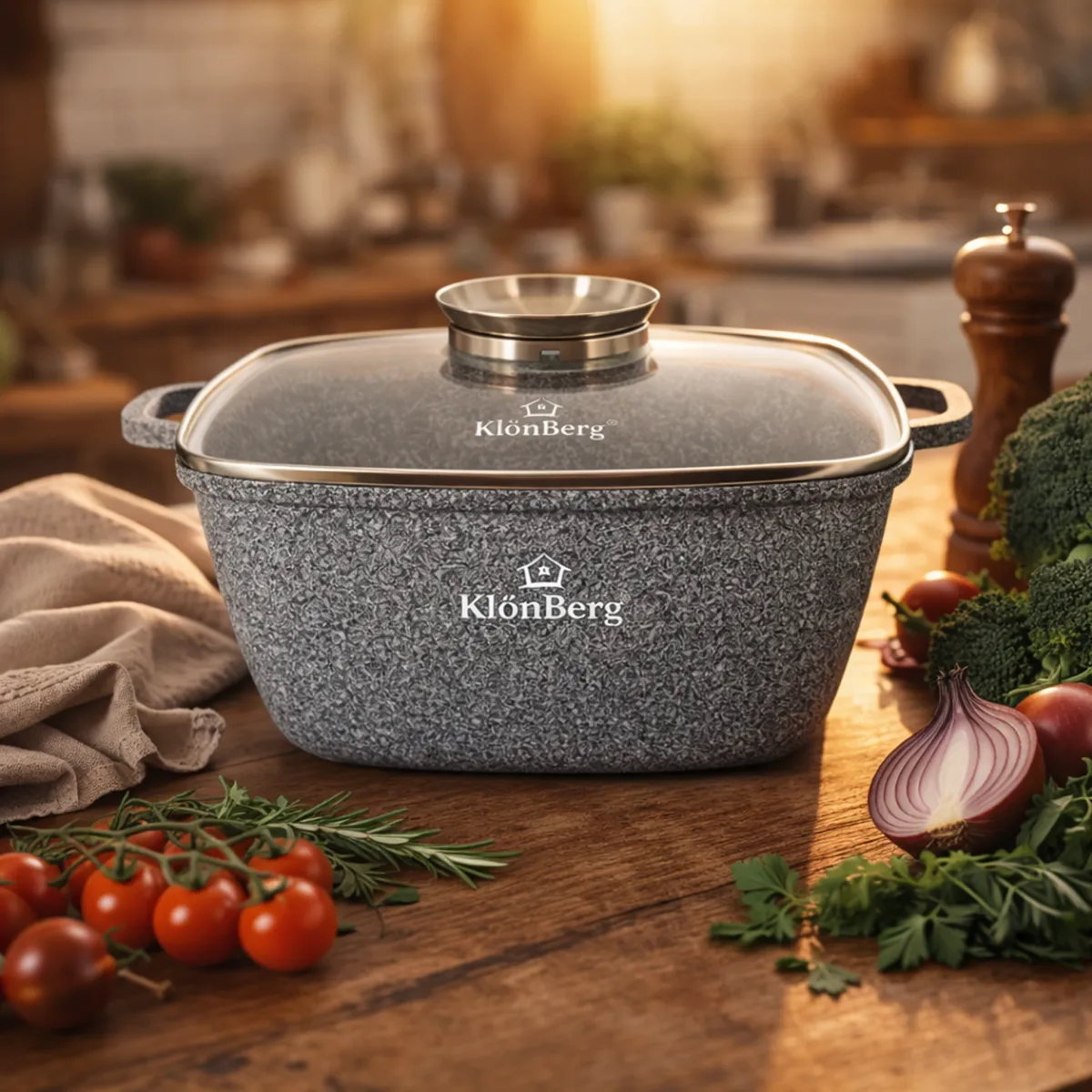 Large Cooking Pot 6.7L Square Shape Ceramic Marble Coat For Induction KB-3915