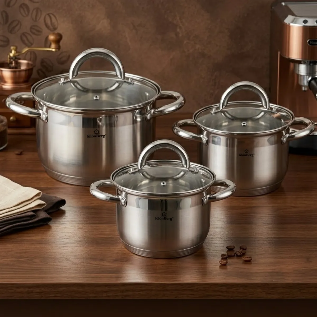 6 Pcs Stainless Steel Cookware Set with 5 Ply Base & Glass Lids