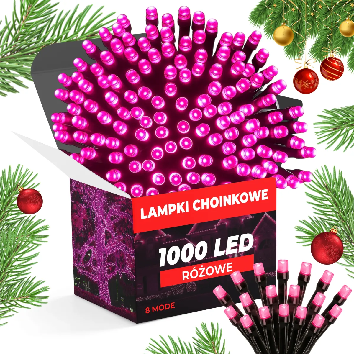 Christmas Tree Lights 1000 LED - 75 M - Pink - 8 Mode - L090921