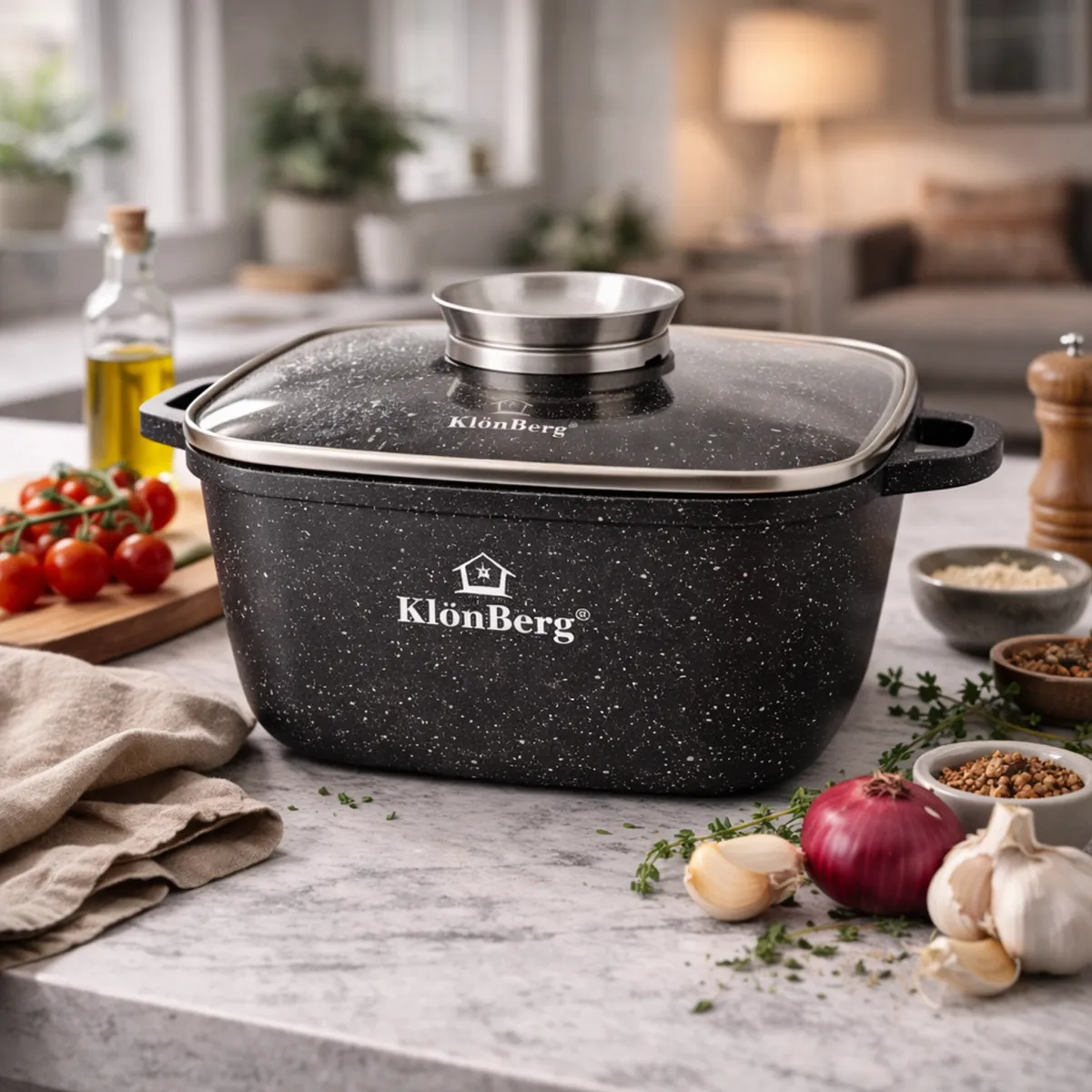 Square Pot 18cm 2.3L Ceramic Non-Stick Cast Aluminium with Glass Lid for Induction KB-4000