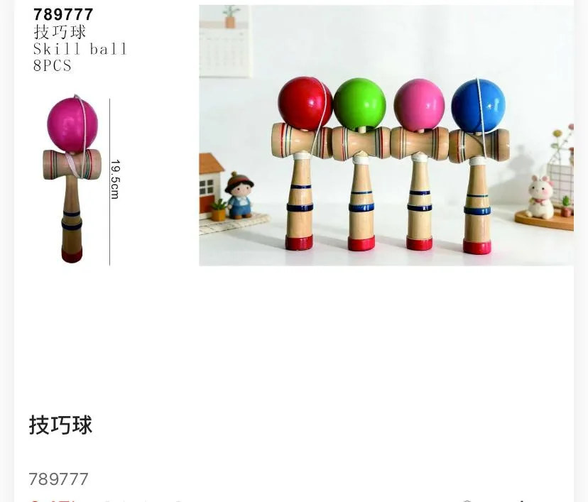 789777.  Classic Wooden Kendama Skill Ball Game (8-Piece Pack)