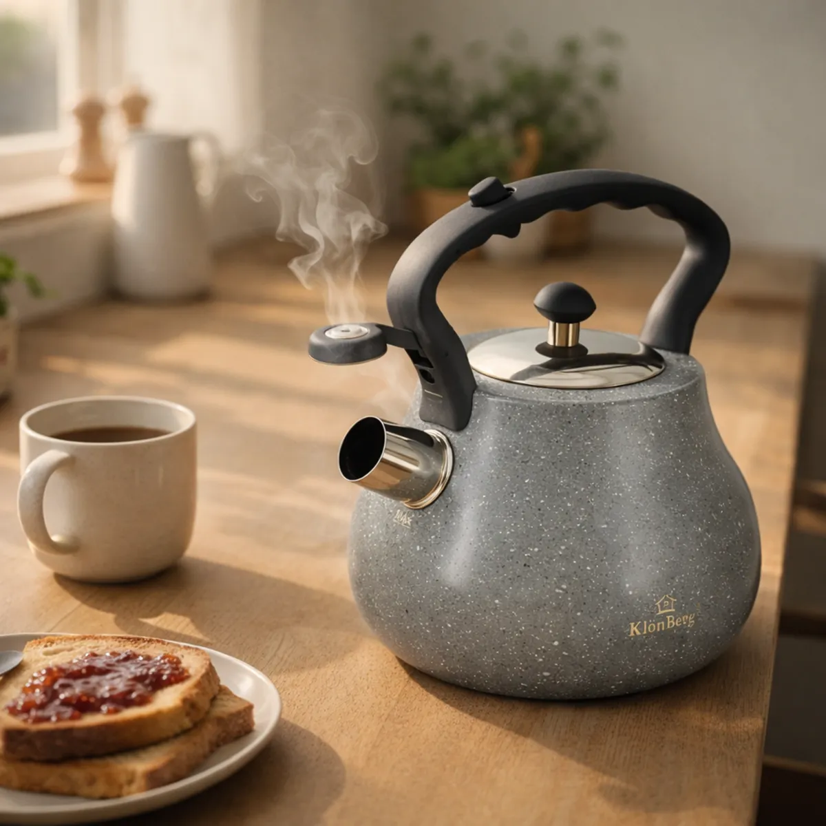 Stainless Steel Whistling Kettle 3L Grey Marble Induction KB-6618