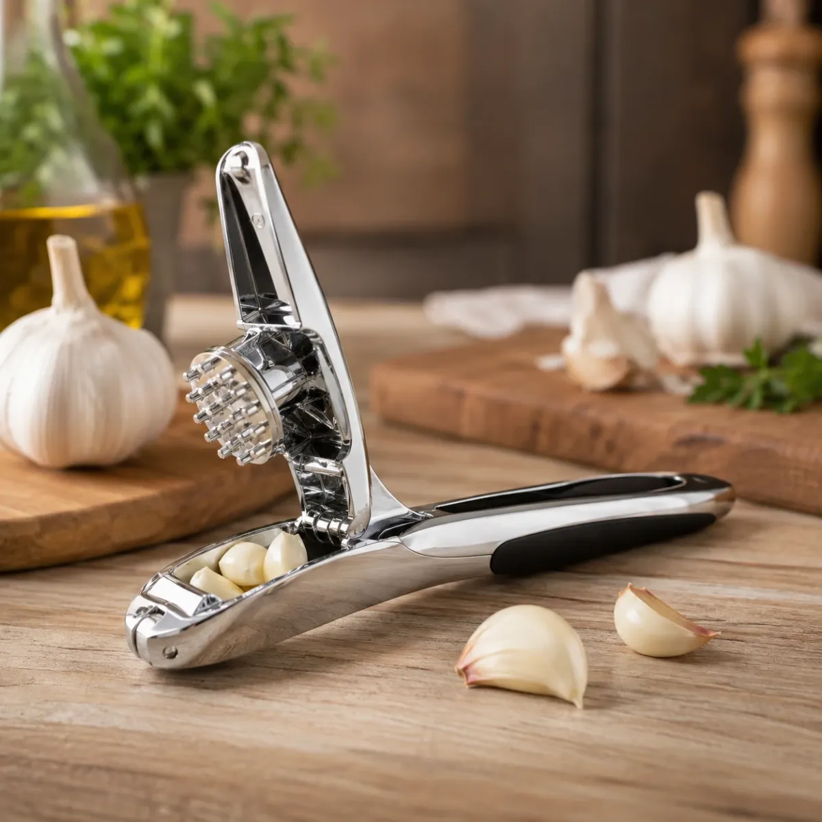 Manual Metal Garlic Press Crusher with Non Slip Handle