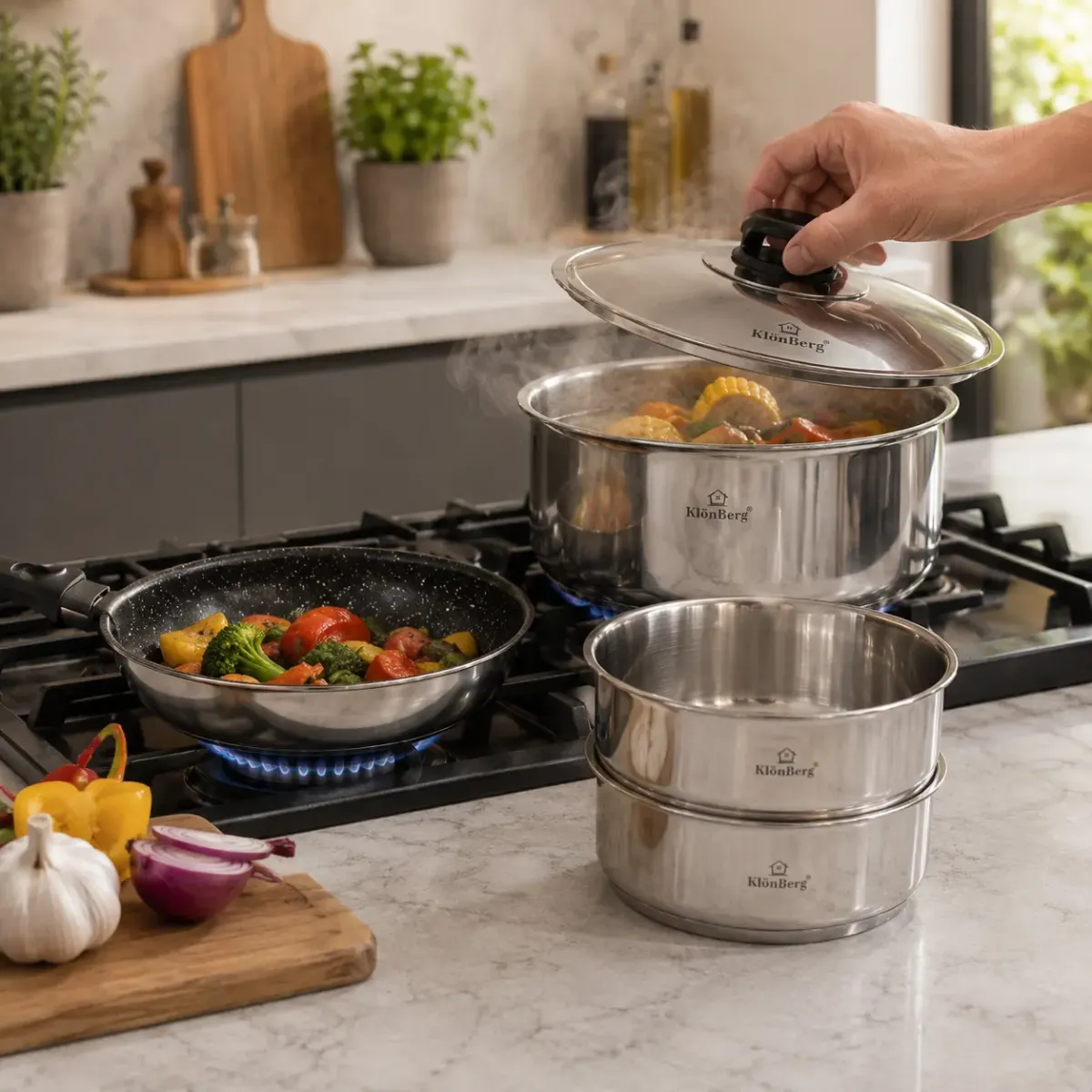 Cookware Set 6-Piece Stainless Steel with Removable Handle and Lid