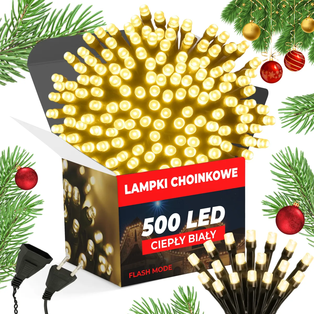 CHRISTMAS TREE LIGHTS 500 LED - WARM WHITE 35M - FLASH (1 MODE) - CP1144