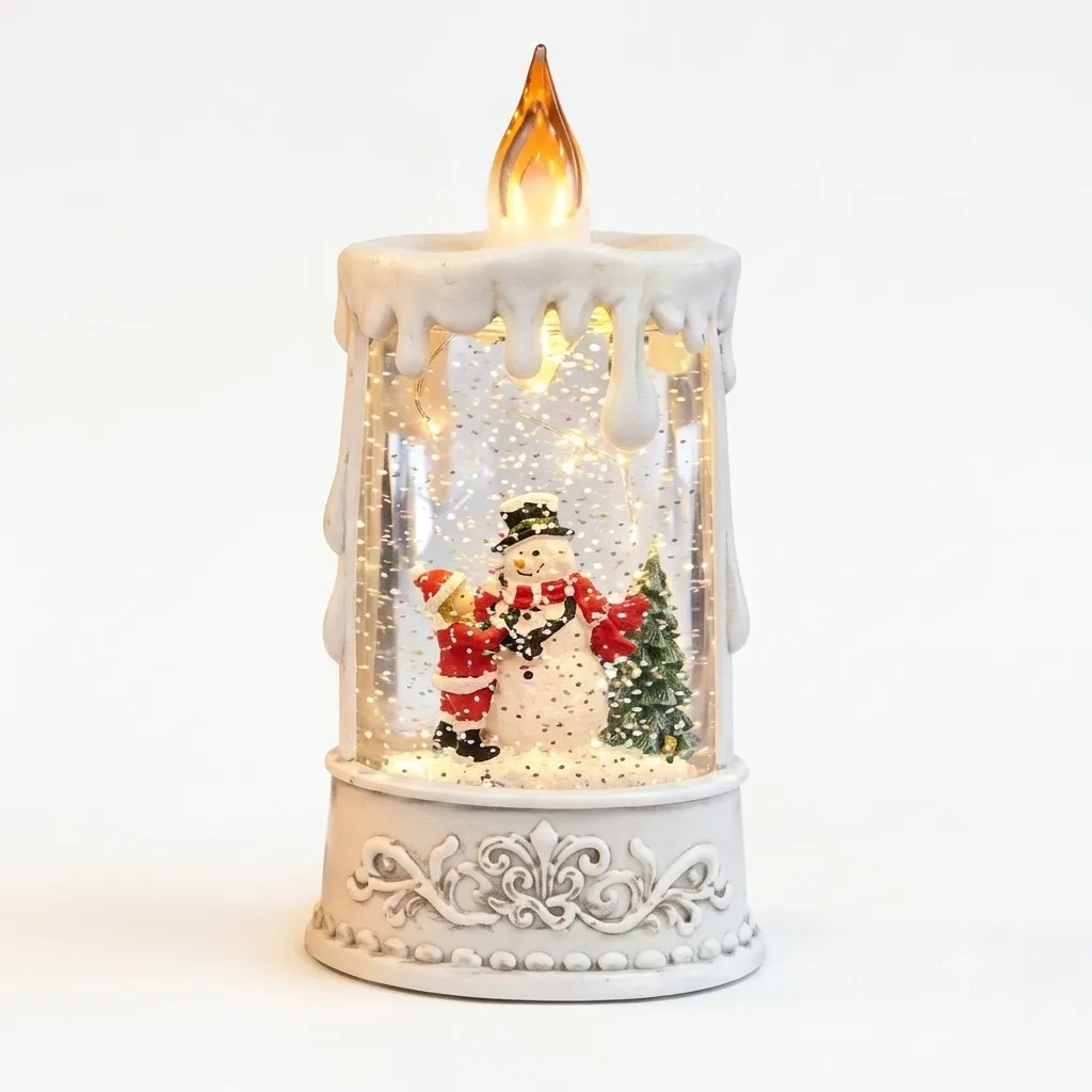 Glowing LED Christmas Candle with Snowman 23.5 cm - PX- 791592