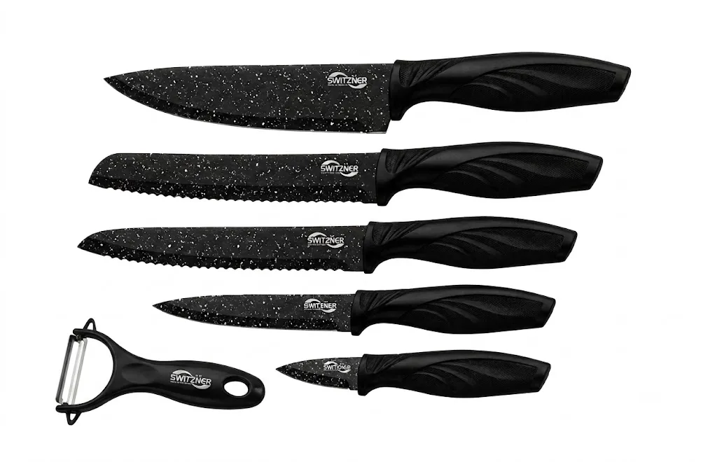 Kitchen Knife Set With Peeler Black 6 Pcs - SW-9280