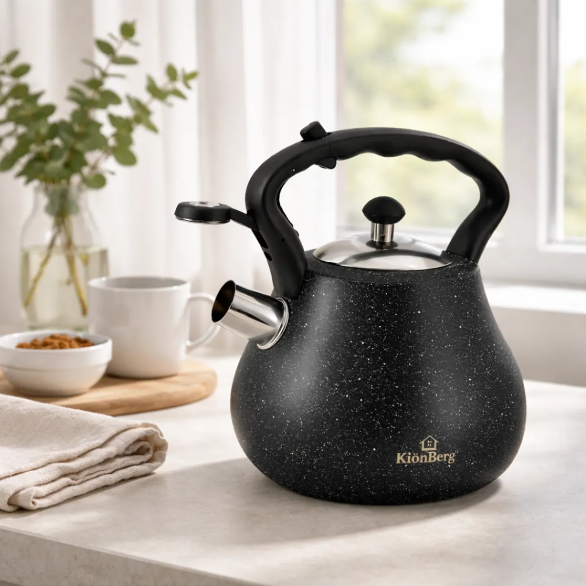 Stainless Steel Whistling Kettle 3.0L Black Marble Induction KB-6618