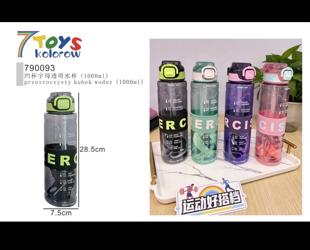 ml Motivational Sports Water Bottle with Time Marker & Straw – Leakproof BPA-Free Hydration Cup
