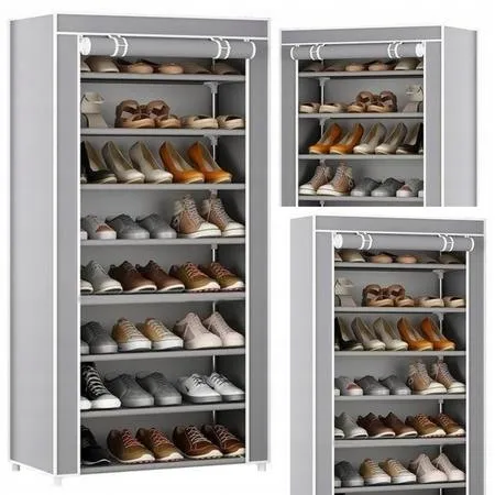 8-Tier Shoe Rack with Dustproof Cover, Gray - SC- 9841