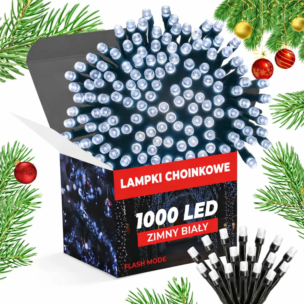 CHRISTMAS TREE LIGHTS 1000 LED 67M - COLD WHITE (FLASH) - CP1161