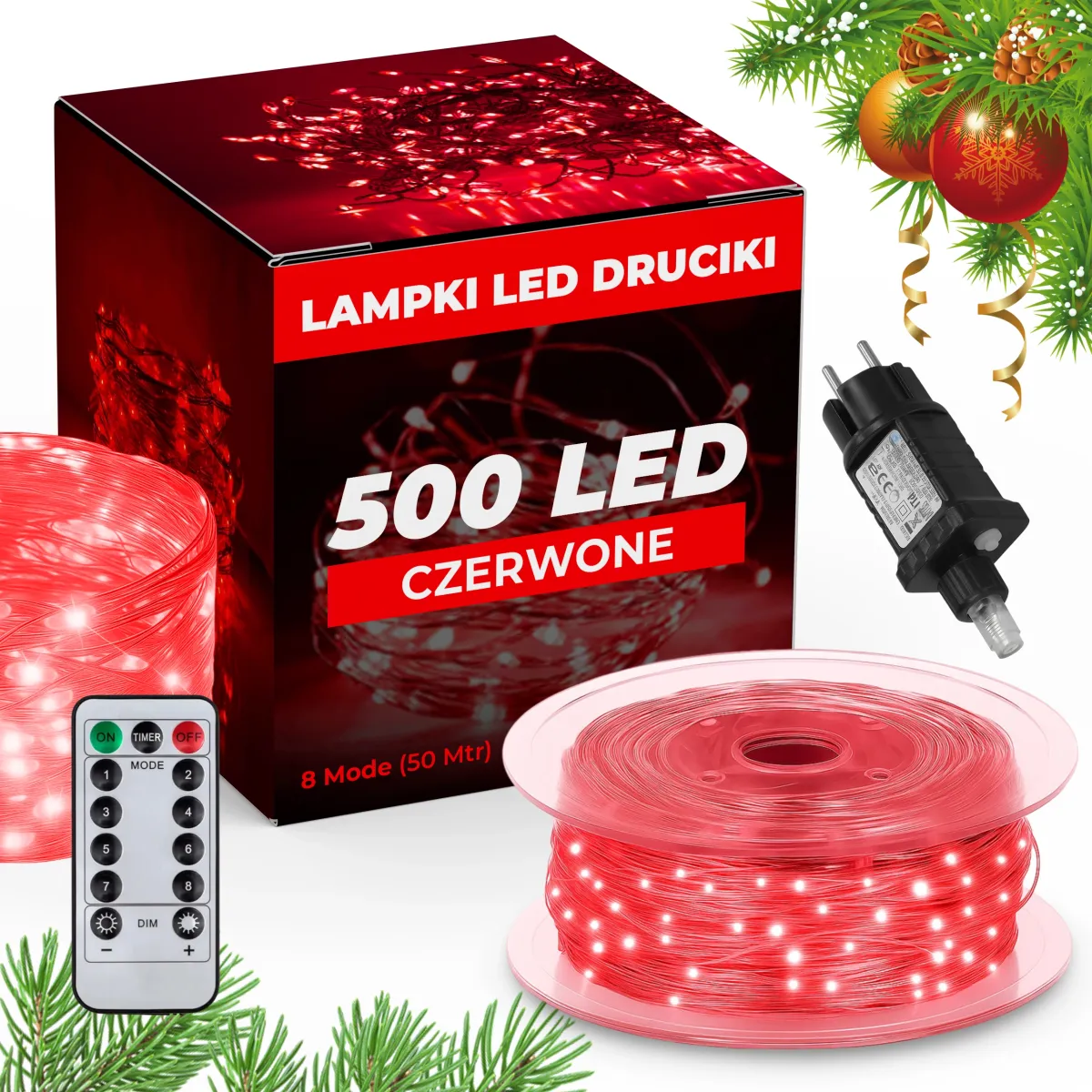 CHRISTMAS STRING LIGHTS + REMOTE 500 LED 50M - RED - CP1169