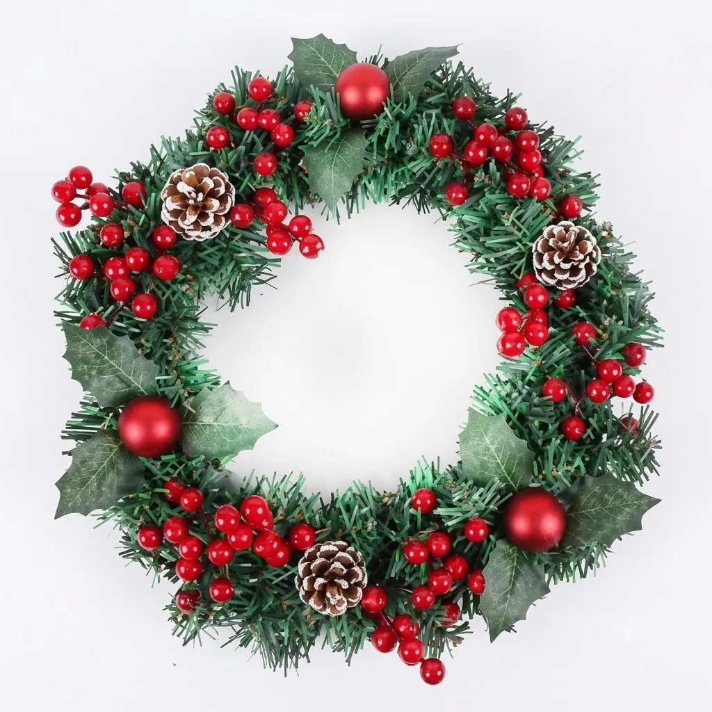 Christmas Wreath 40 cm with Berries, Pinecones & Baubles - PX-790779