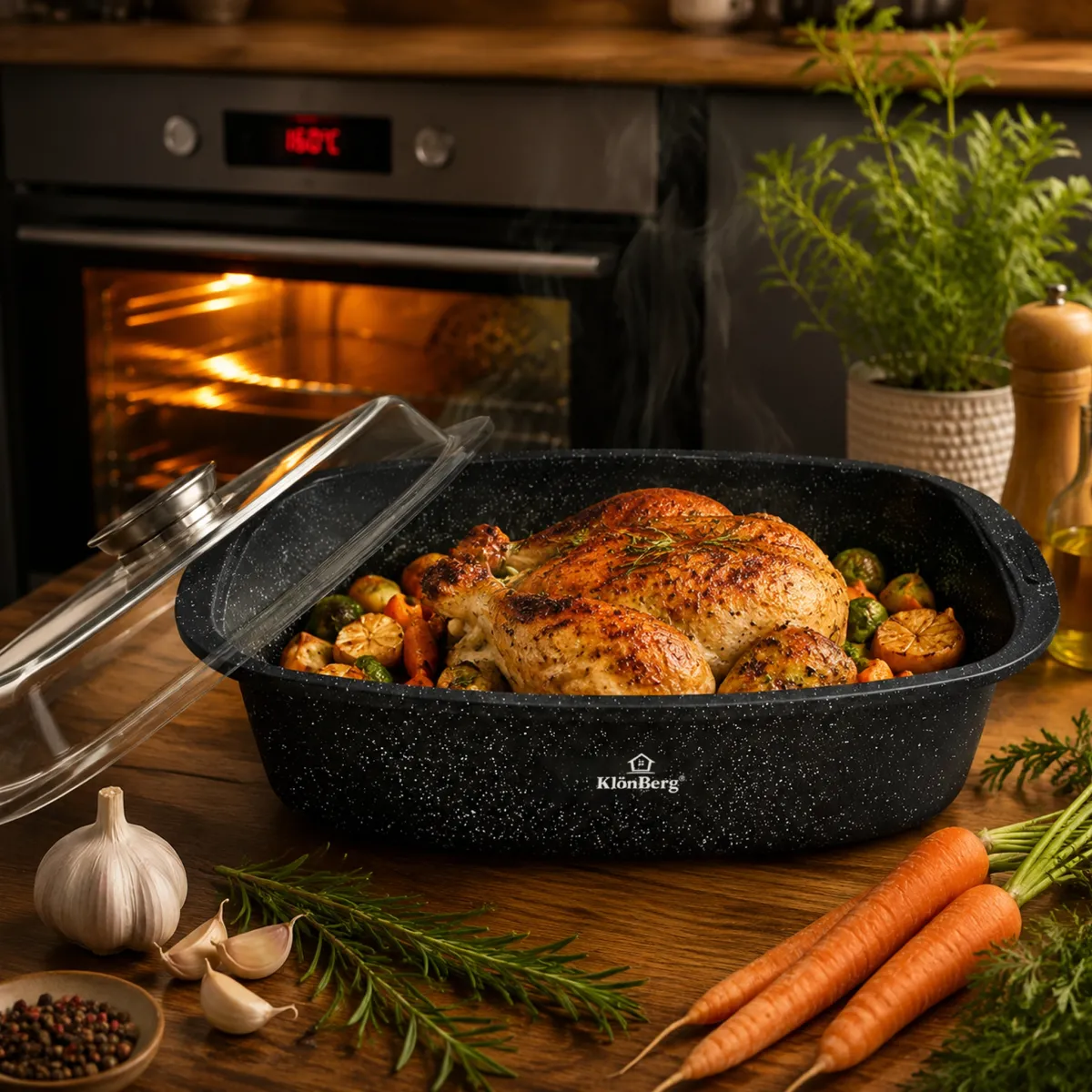 Roasting Pan With Lid 32 Cm Nonstick Ceramic Coating, Black KB-4030
