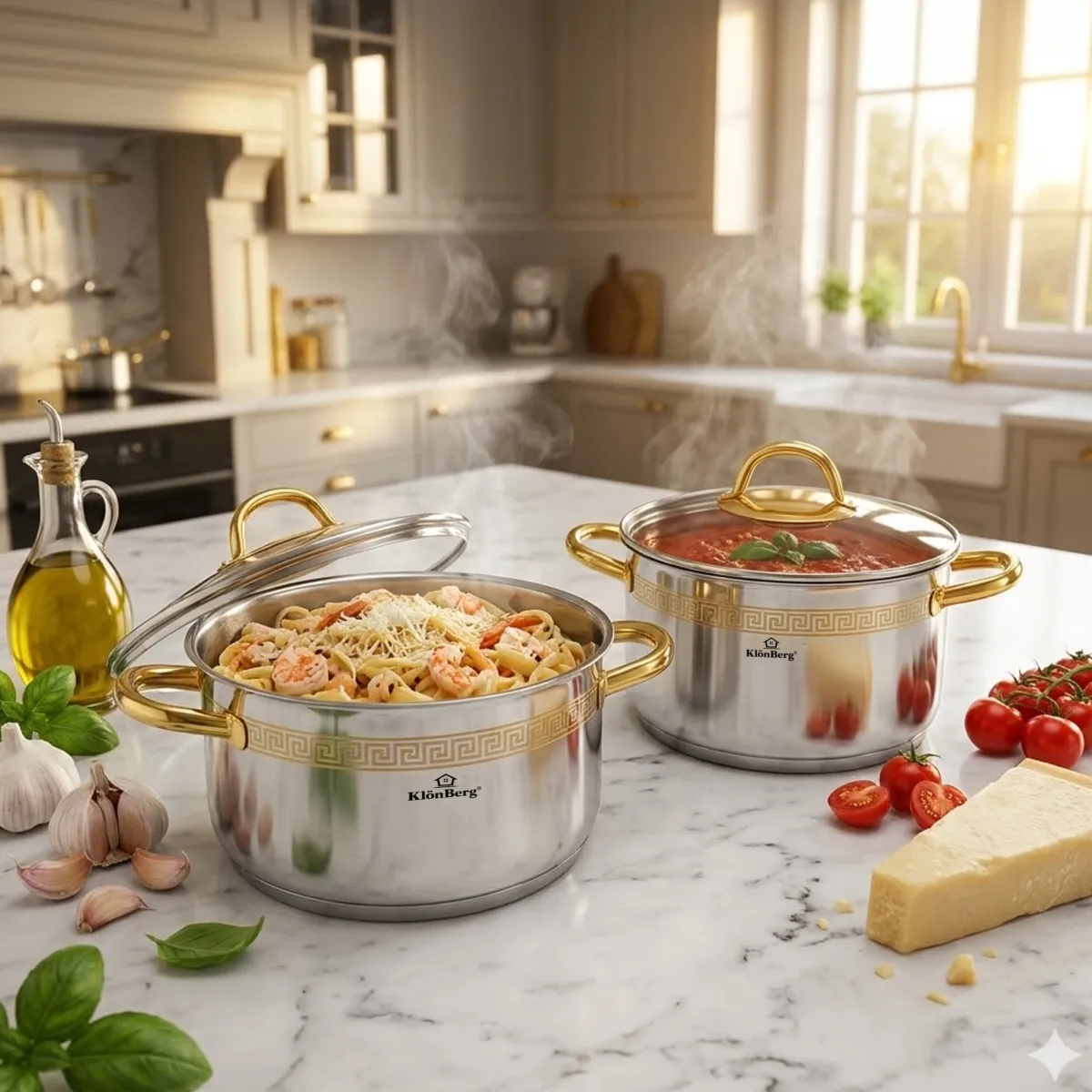 Stainless Steel Pot Set with 5-Layer Base 30cm & 32cm