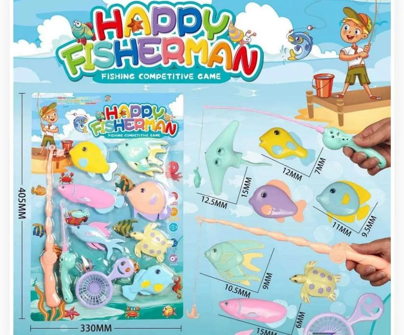 Multi-Rod Magnetic Fishing Toy Playset ("Happy Fisherman")