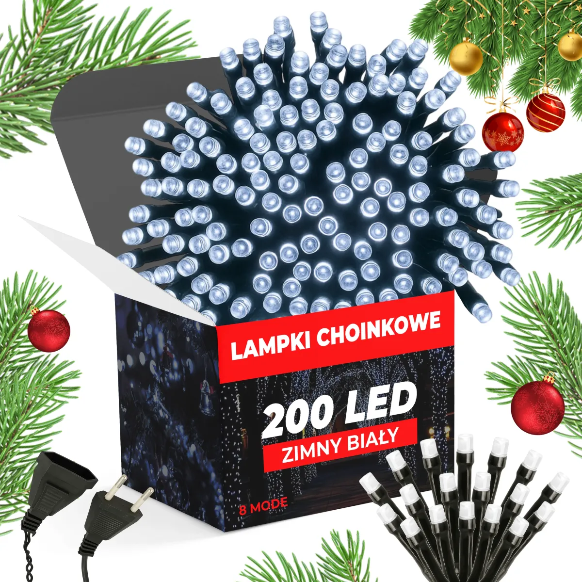 Christmas Tree Lights 200 LED - 15 M - Cold White - 8 Mode - L090896