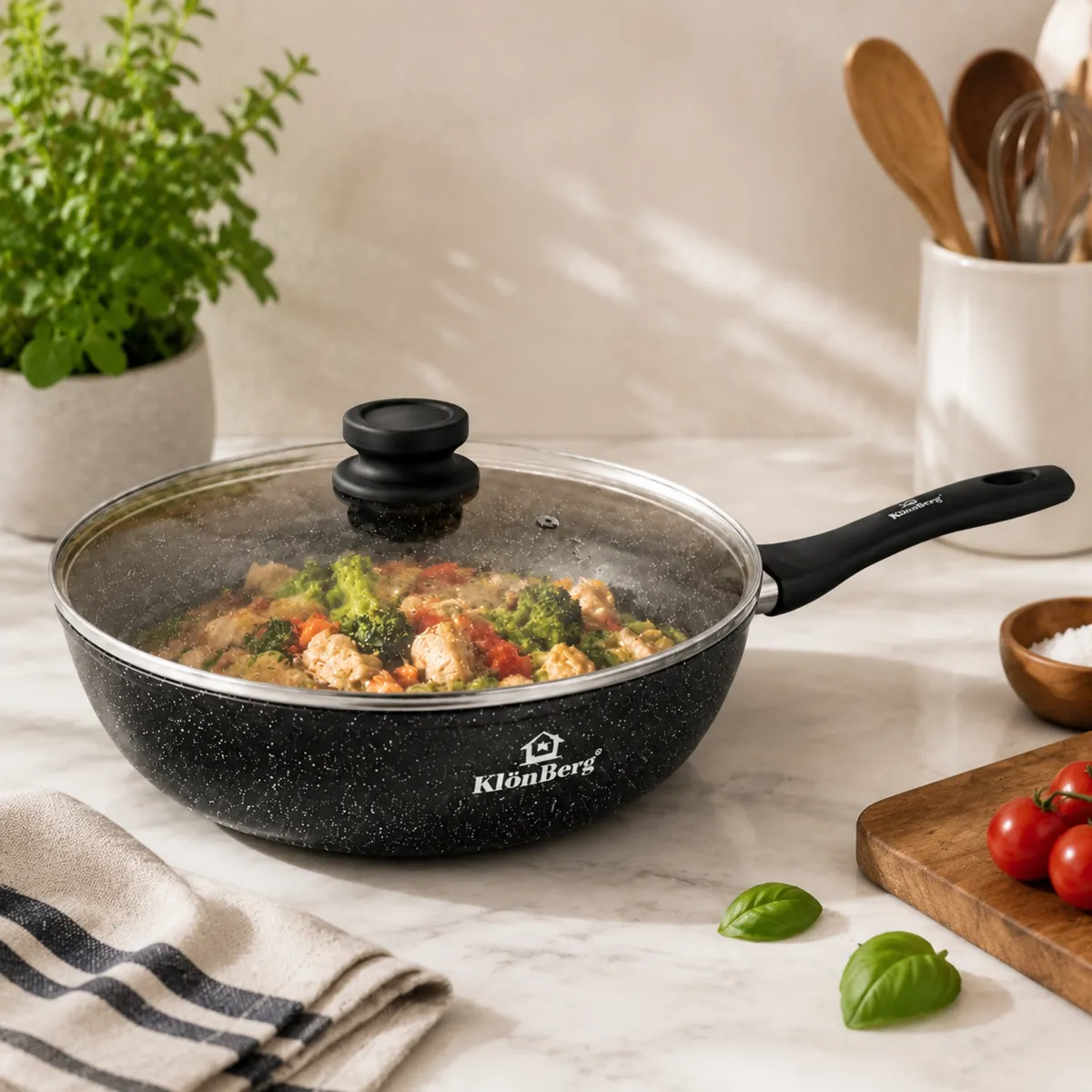 Marble Non Stick Fry Pan 28cm with Lid
