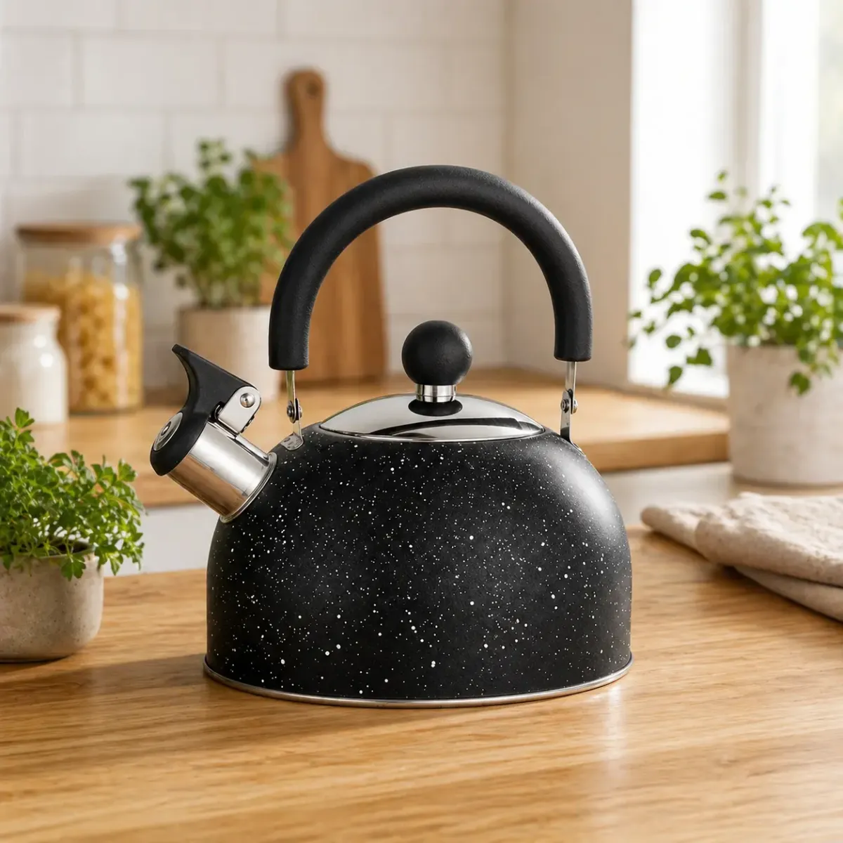 KlonBerg Black Stainless Steel Whistling Kettle 2.0L Induction Tea Kettle KB-1012