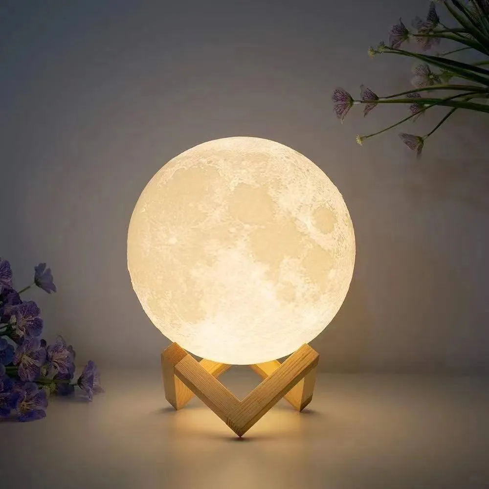 3D Moon LED Lamp with Wooden Stand KDM0304