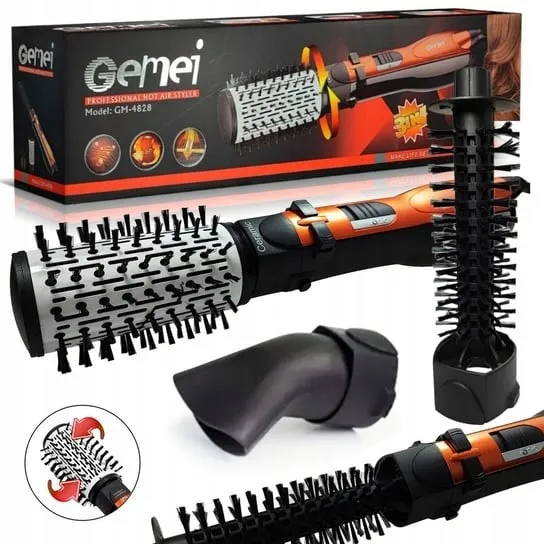 Gemei Professional Hot Air Styler 3-in-1 Hair Dryer Brush with Interchangeable Attachments KDM0139