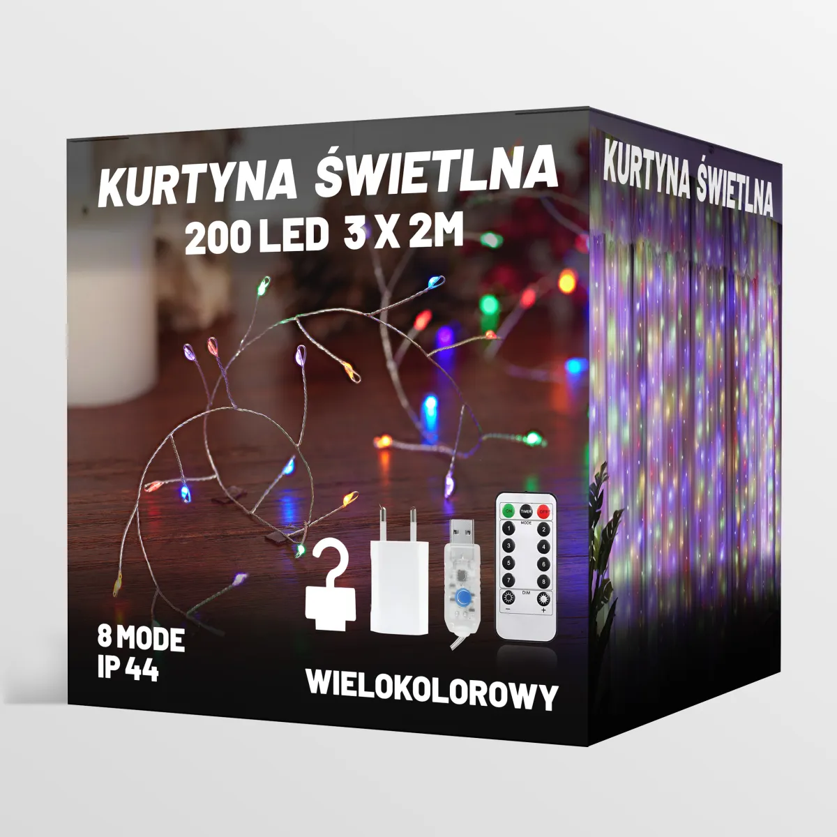 LED LIGHT CURTAIN + REMOTE 200 LED 3M x 2M - MULTICOLOR (RGB) - CP1174