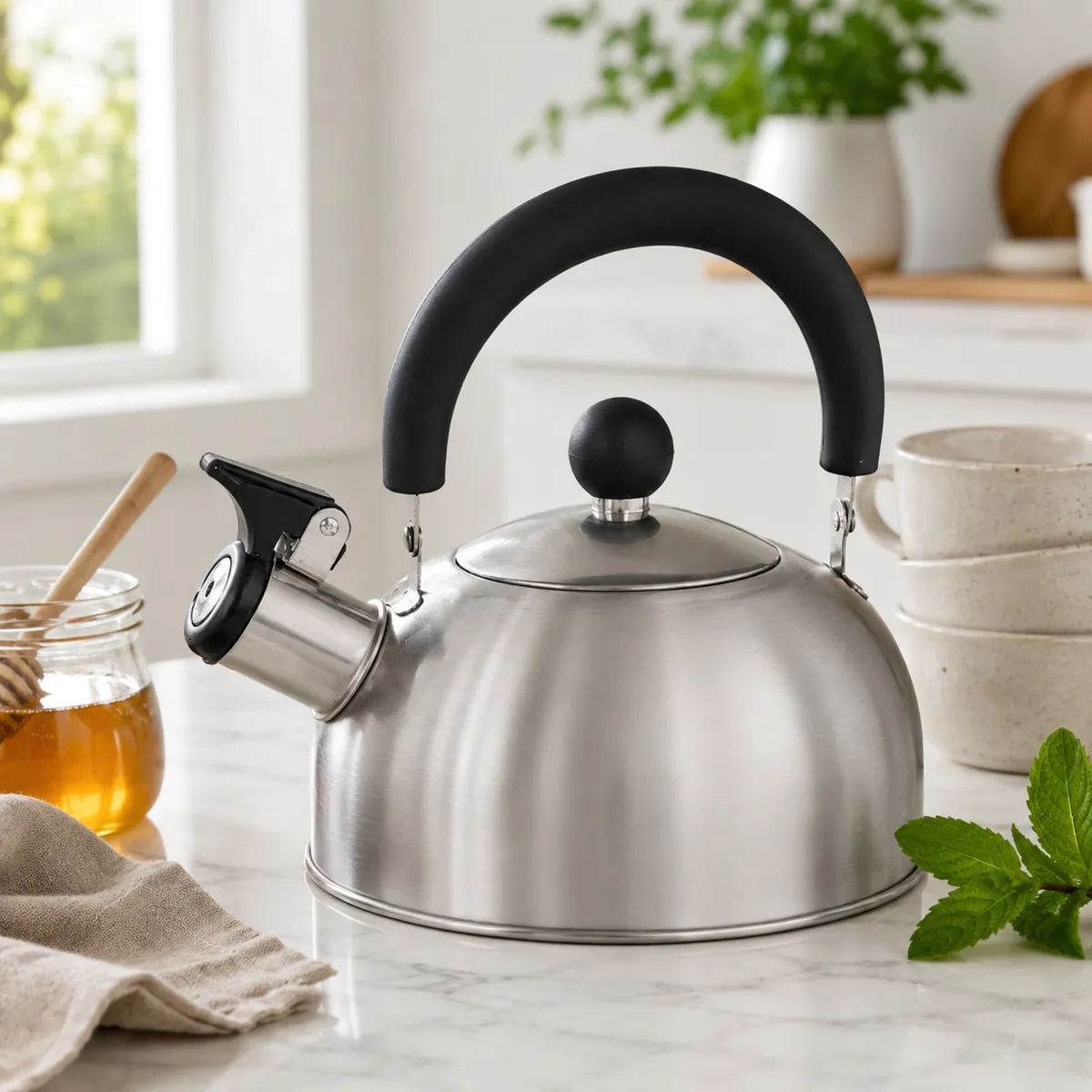 Stainless Steel Whistling Tea Kettle 1.5L Induction Compatible KB-1005