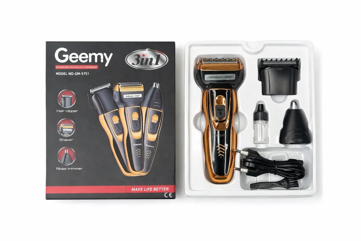 Geemy GM-595 3-in-1 Set: Rechargeable Shaver, Trimmer and Hair Clipper KDM0134