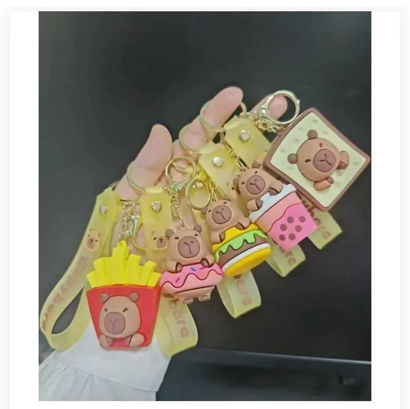rown cartoon capybaras integrated into fast food and treat designs.