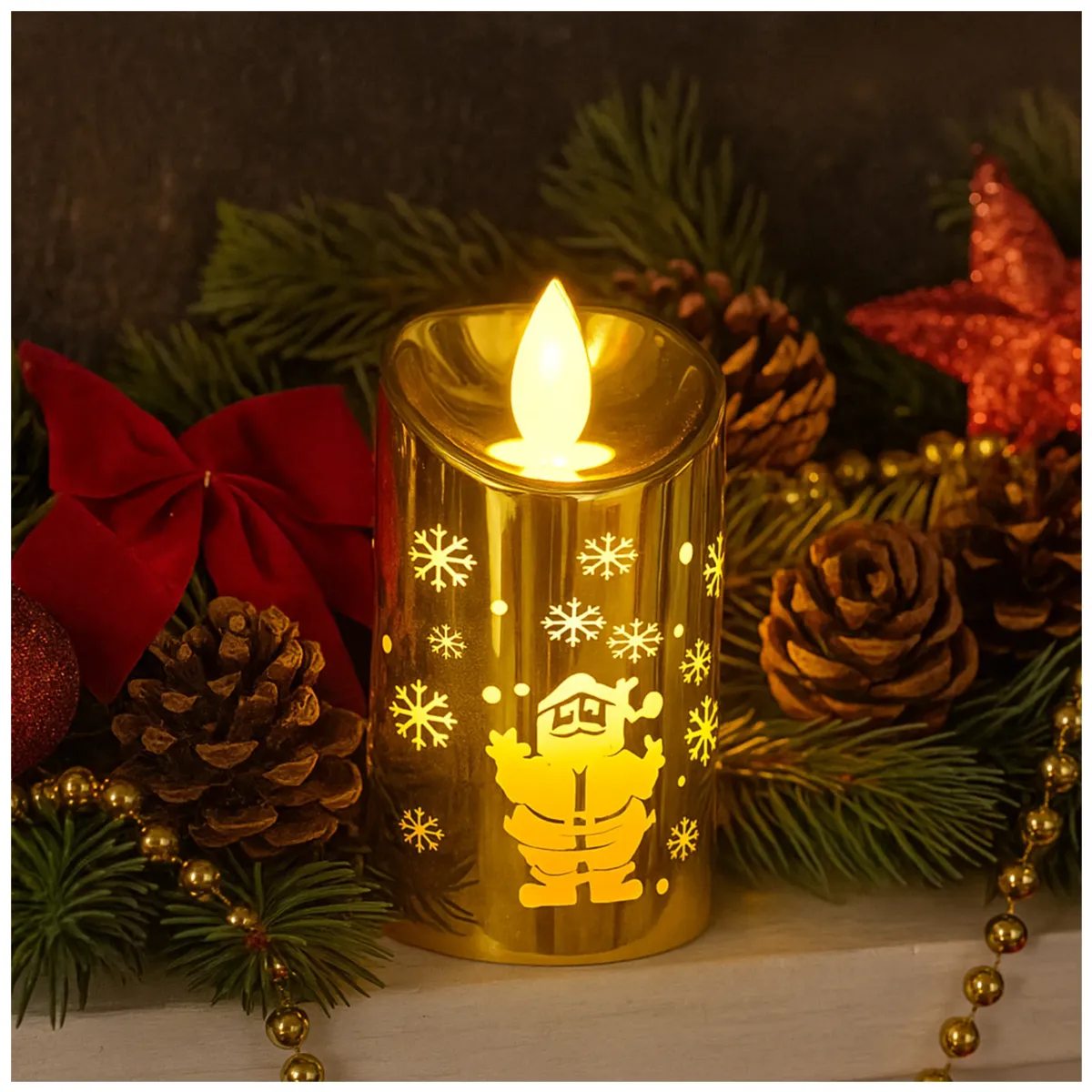 LED Christmas Candle with Santa and Snowflakes - 8CM - 12pcs - L090598