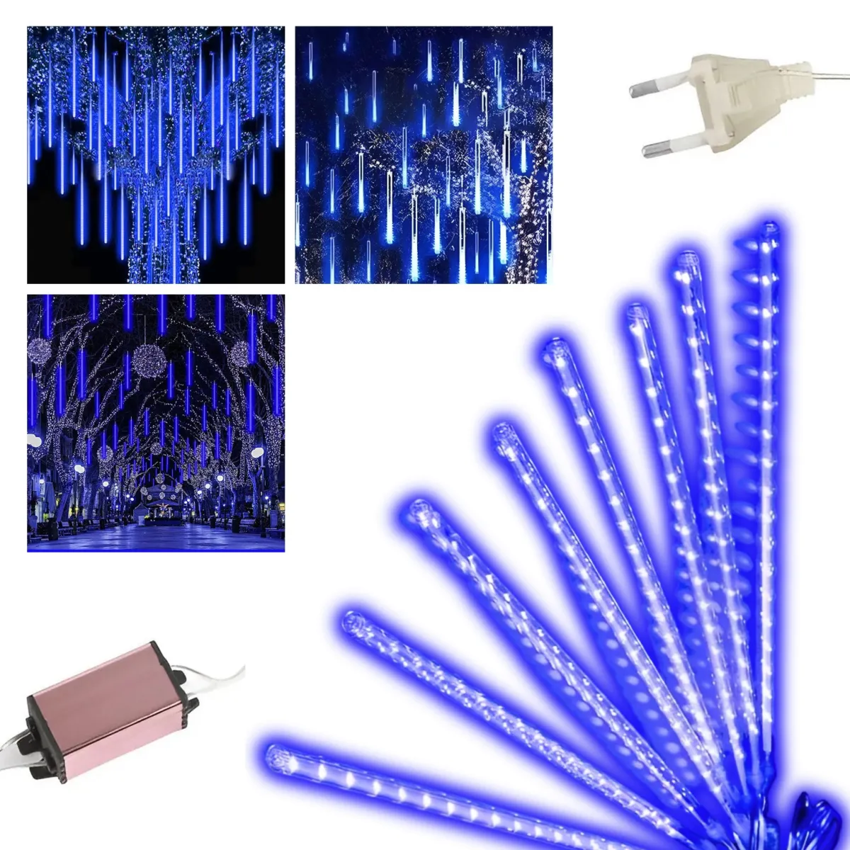 CHRISTMAS LIGHTING METEOR SHOWER 30CM 8 STICKS 144LED - BLUE - CP1162
