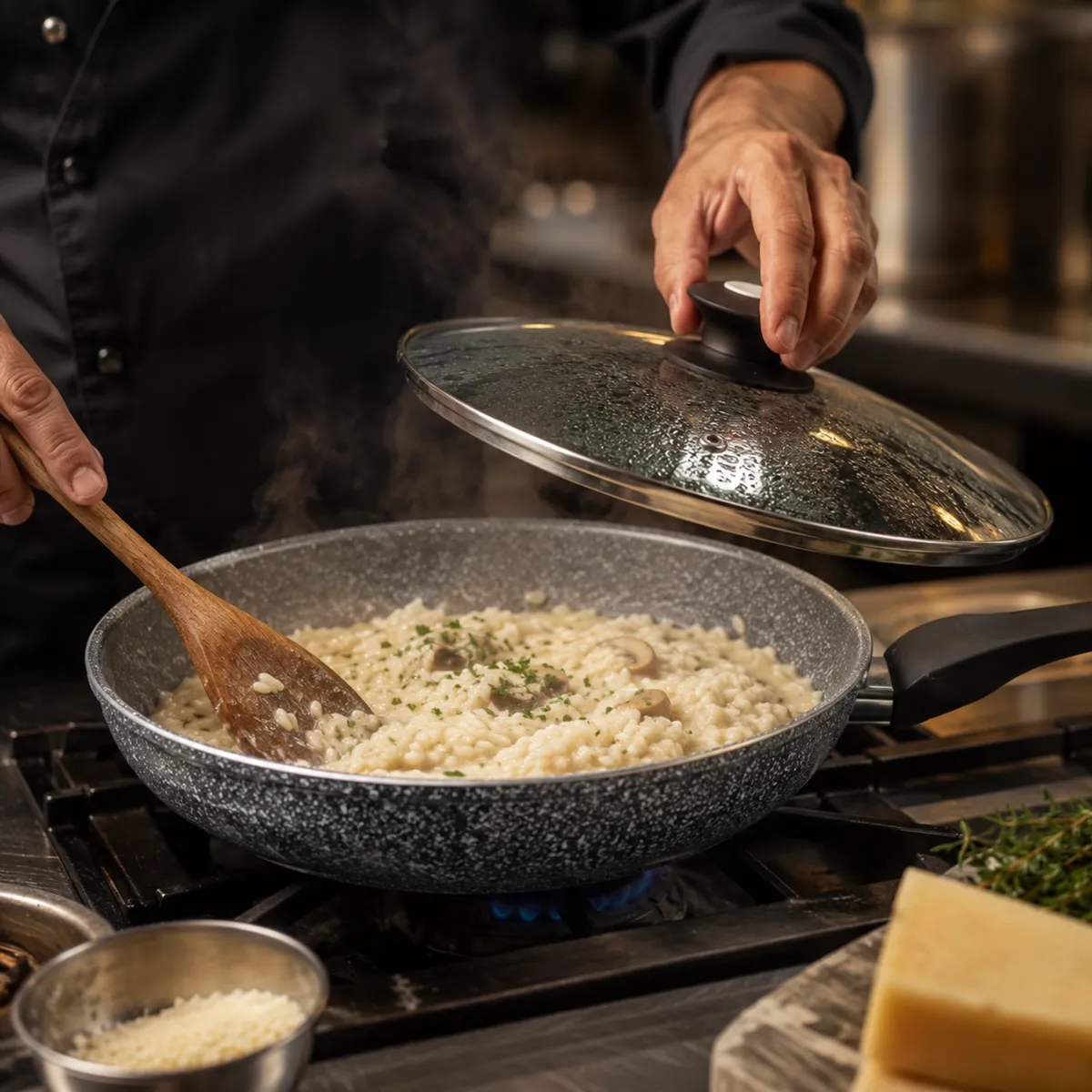 Granite Non-Stick Frying Pan with Lid 24cm PFOA Free