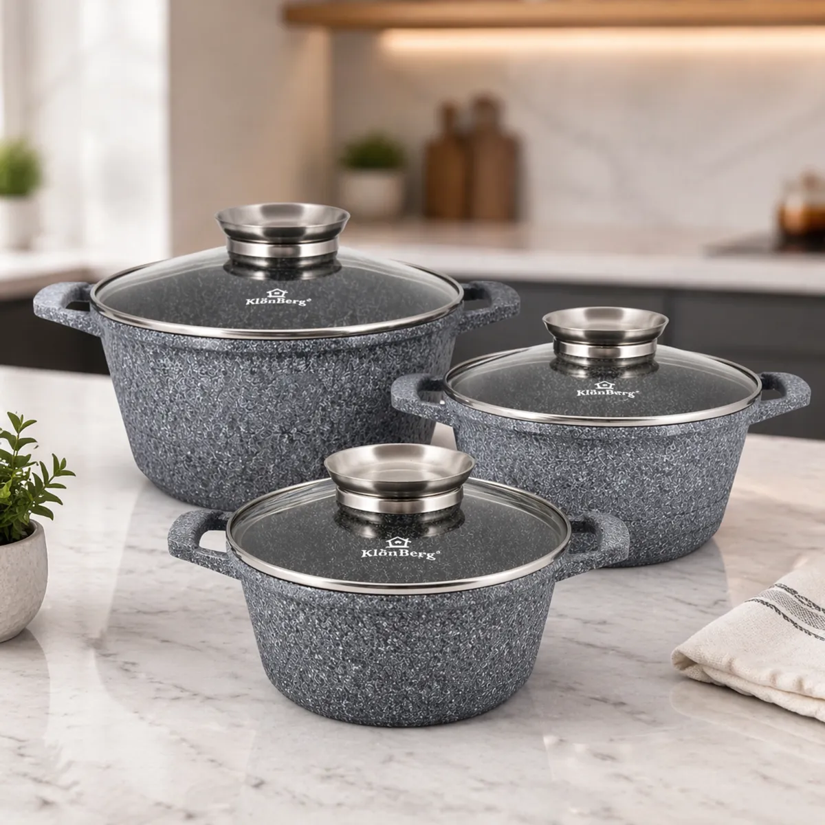 Cast Aluminum Nonstick Cookware Set 6 pcs Ceramic Marble Induction KB-3724