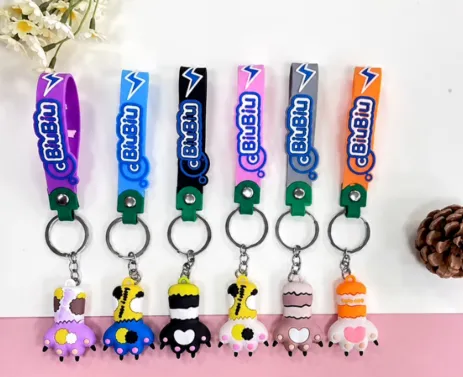 Cat Paw Character Keychain with Printed Wrist Strap – Multicolours Colours